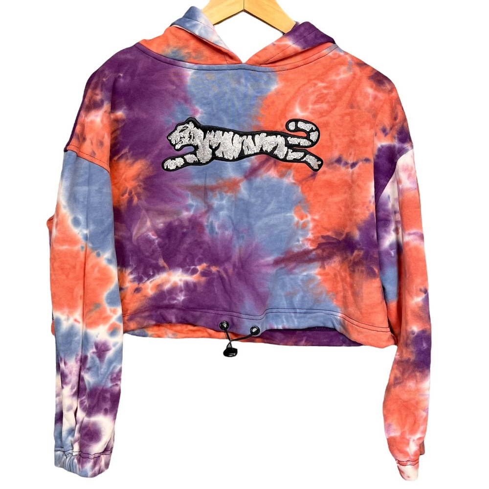 Le Tigre Women's Tie Dye Cropped Hoodie‎ Pullover Drawstring Medium